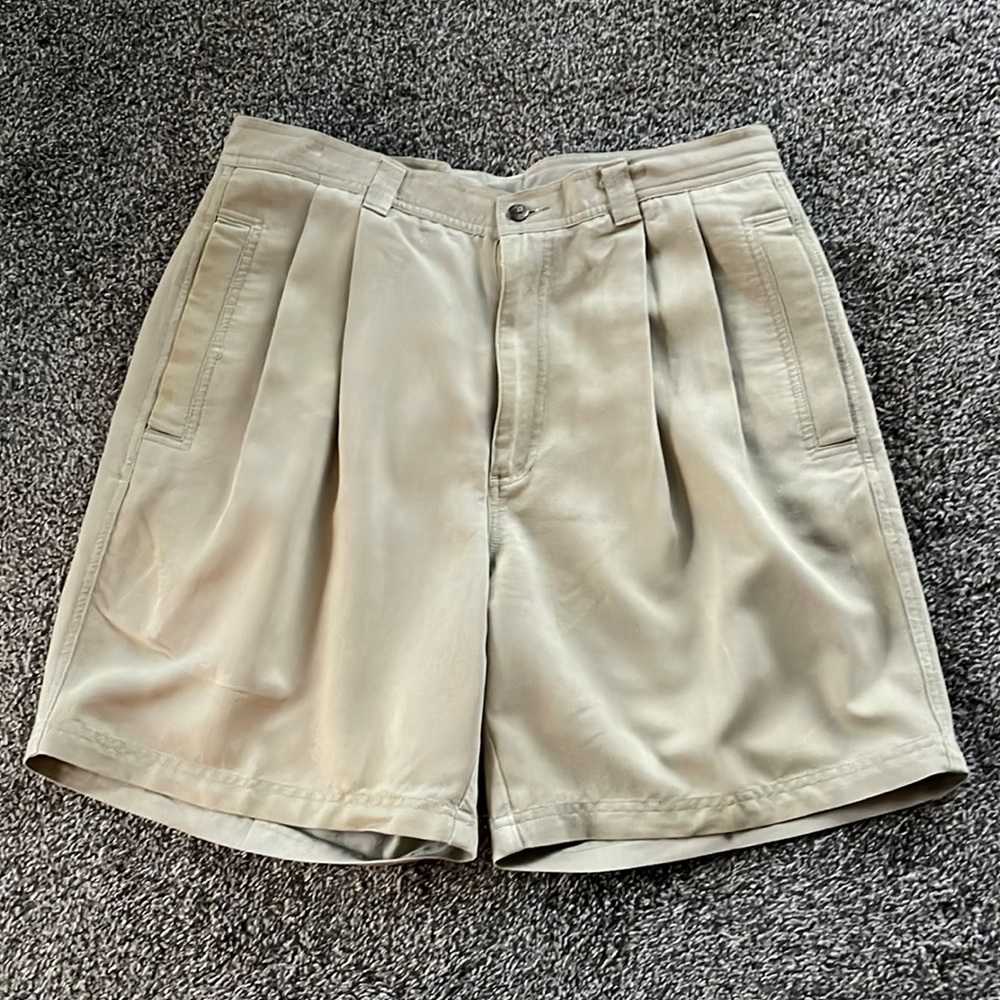 Tan Pleated Shorts, Size 34